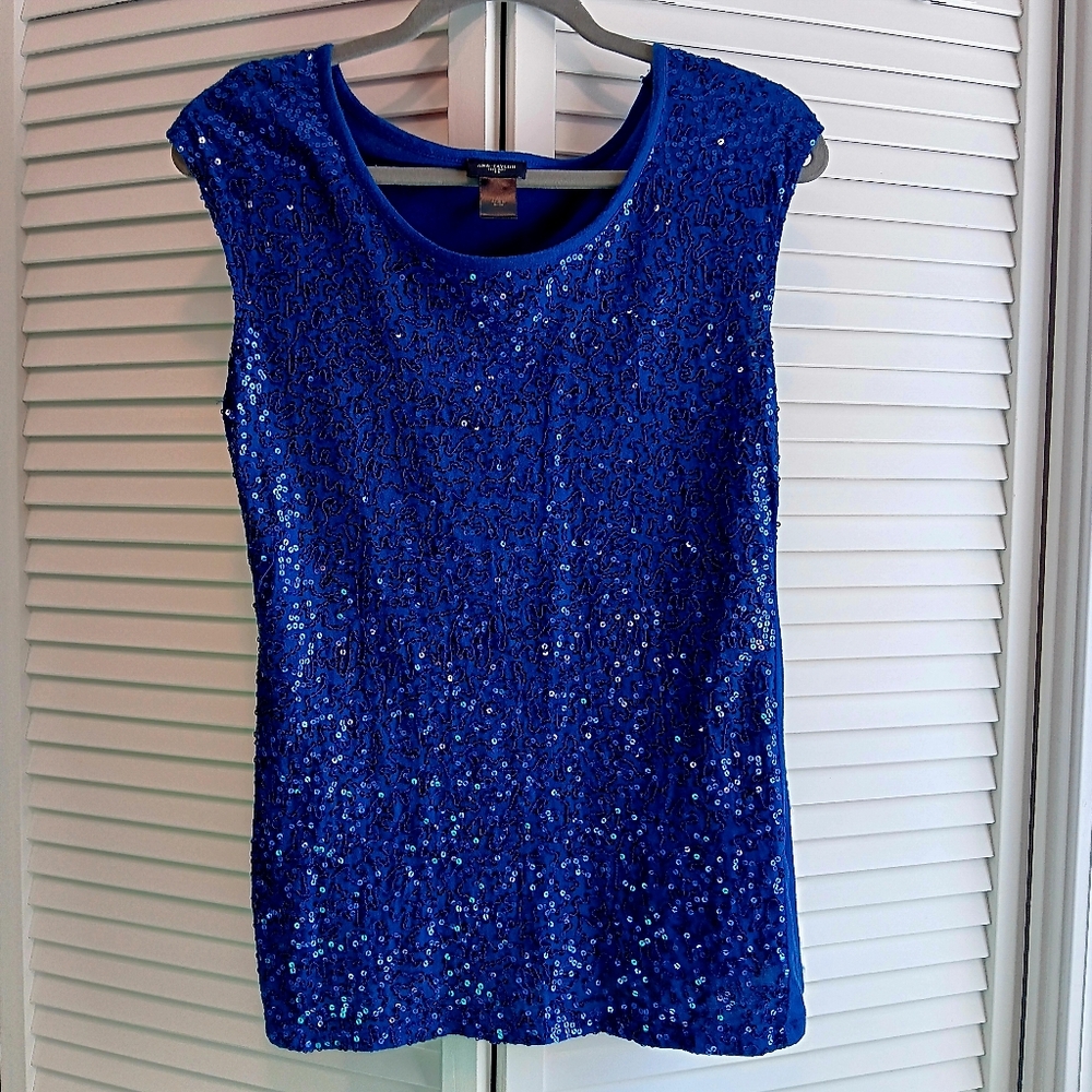 Blue Sequin Sleeveless Top